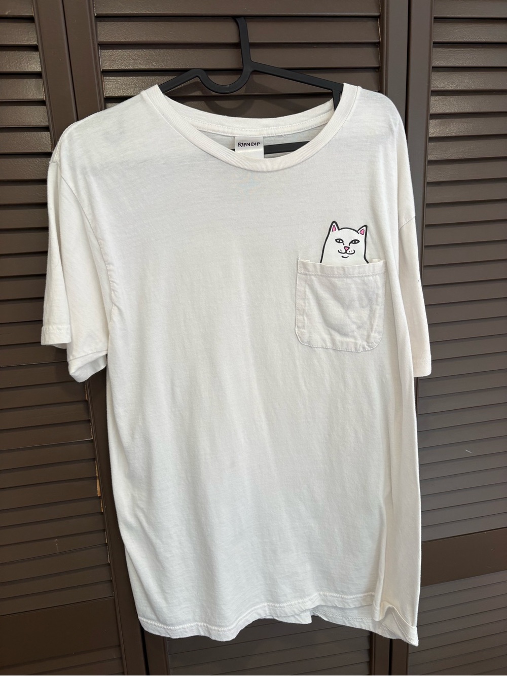 Ripndip White Pocket Tee with Peeking Cat